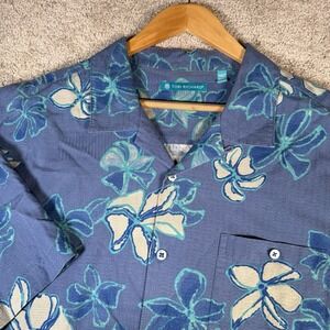 Tori Richard 2XL Hawaiian Shirt Men's Blue Floral Casual Button‎ Up Silk Rayon